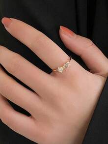 S925 Sterling Silver Cubic Zirconia Bowknot Design Women Rings, Suitable For Women's Daily Wear Jewelry, Precious Gift For Lover On Festivals And Anniversaries - Yellow Gold - View 4