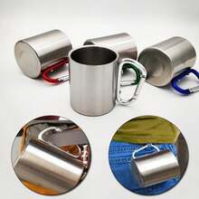 200Ml Taza de Acero Inoxidable Camping Viaje Gancho de Mosquetón Asa Taza de Agua Picnic Viaje al Aire Libre Caminata Taza Portátil - Verde - Ver 10