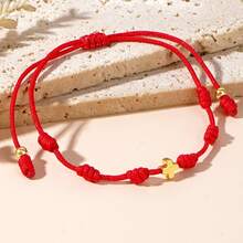 1pc Bohemian Style Women's Fashion Bracelet, 4mm Vacuum Plated Copper Beads, Cross & Peru Knot Adjustable Red Rope Bracelet, Suitable For Daily Wear And Lucky Gift - Red - View 5