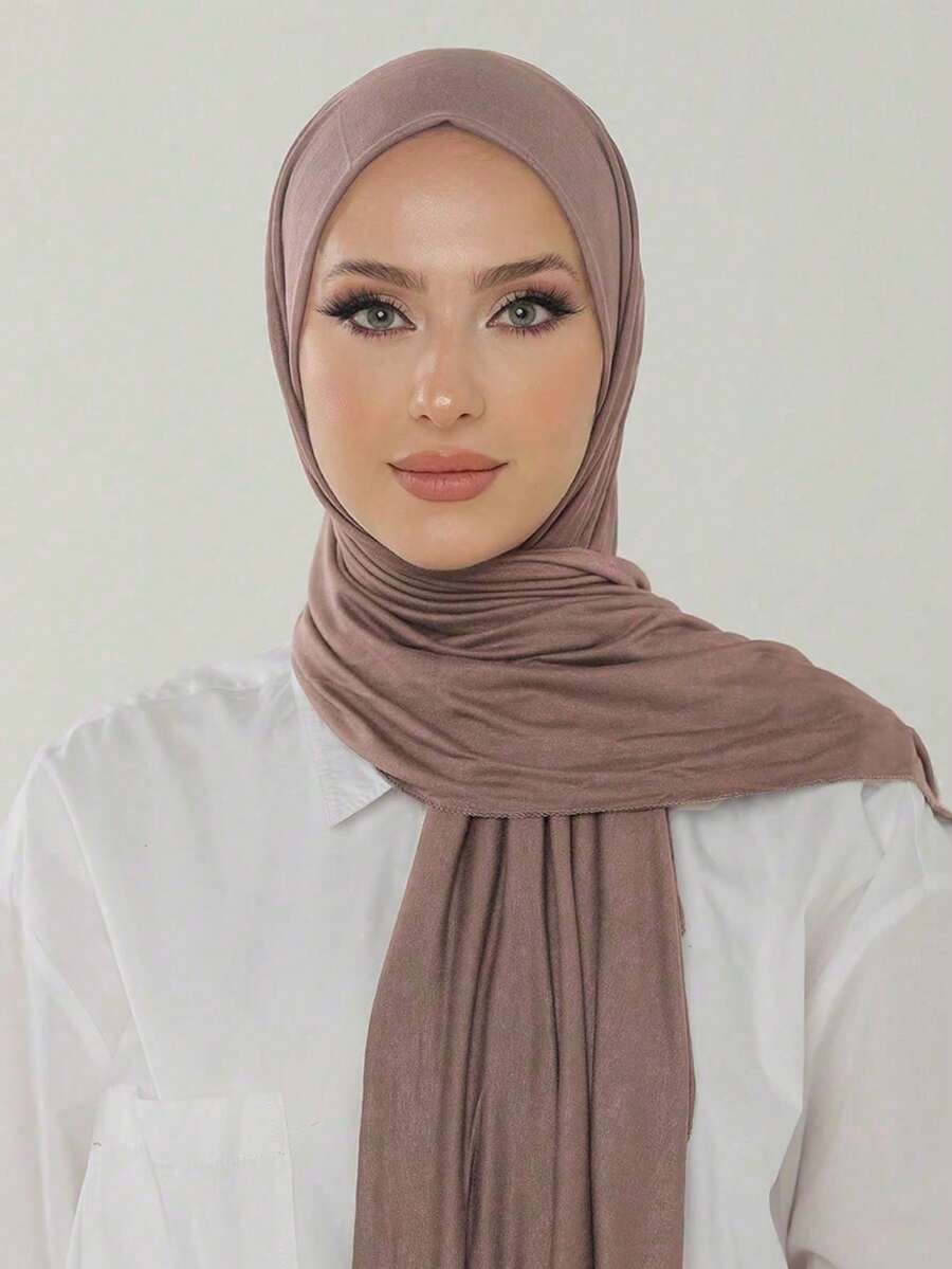 1pc Elegant Solid Color Scarf, All Season - Mercerized Cotton Headscarf - View 1