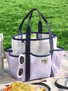 Conjunto de 1 Necessaire de Praia Grande em Nylon com Bolso para Óculos, Tamanhos P/G, Bolsa Tote Portátil com Vários Bolsos, Lavável, Cor Clara, Resistente à Areia, Ideal para Praia, Maquiagem e Cosméticos, Bolsa de Viagem, Bolsa para o Dia a Dia, Lancheira, Presente para o Início do Semestre, Primavera/Início do Verão, Aniversário, Férias, Uso Diário, Feriados, Dia das Mães, Bolsa, Necessaire de Maquiagem, Item Essencial para Viagem - Roxo Malva - Ver 6