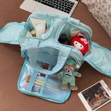 Bolsa de cosméticos de tela suave y esponjosa con cremallera, bolsa de aseo de gran capacidad de unicolor simple para maquillaje, uso doméstico, viaje y uso diario