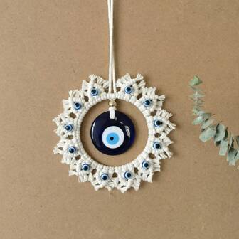 Handcrafted Circle Wall Decor With Evil Eye - Large Blue Eye Ornaments, Perfect For Home Wall Hanging, Brings Safety And Protection, Unique And Stylish Gift For Housewarming Or Special Occasions - Completely Handmade And Distinctive