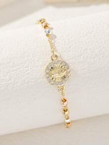 1pc Handmade Rosary Religious Virgin Mary Bracelet, Suitable For Ladies. Daily Holiday Wear/Decoration/Gift/Gold Bracelet/Religious Jewelry. - Yellow Gold - View 3