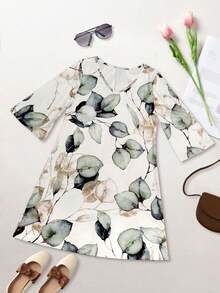 New Arrival Fashionable Vacation Style Floral Print Mid-Sleeve Dress White Summer Elegant - White - View 3