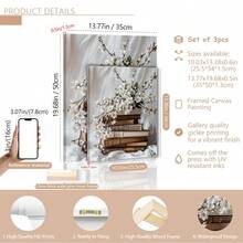 3 件/套无框帆布墙面艺术画花卉和书籍适用于家庭、客厅、咖啡店、办公室、墙面装饰艺术、豪华壁挂、海报、墙面艺术、房间装饰用品、现代、植物 - 彩色 - 查看 7