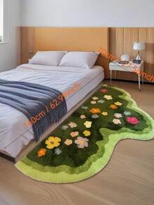 Faux Wool Moss Green Floral Carpet, Soft Plush Area Rug For Girl's Bedroom, Nordic Style Living Room Carpet, Asymmetrical Shaped Anti-Slip Floor Mat - 彩色 - 查看 13