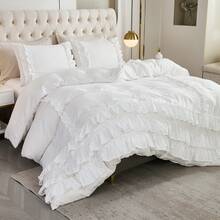 3 Pcs White Ruffle Comforter Set Boho Shabby Chic Bedding Sets, Soft Fluffy Comforters Sets For All Season,Vintage Ruffled Microfiber Lightweight Quilt Set Gift For Women Girls For Room Decor With 1 Comforter And 2 Pillowcases - White - View 10