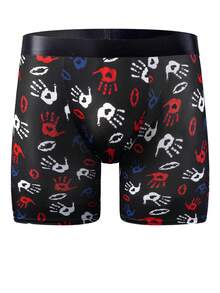 5 Random Sets Of Men's Long Ice Silk Boxer Shorts, Breathable, Comfortable, Elastic, Quick Drying Sports Knit Boxer Shorts, Men's Novel Pattern Underwear - Black - View 5