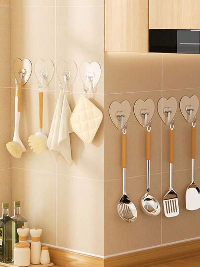 1/10 chiếc Móc dán chắc chắn, không đường may, không cần đục lỗ, khả năng chịu lực, móc dán trong suốt cho tường nhà bếp và phòng tắm, móc thiết thực