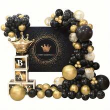142 balões dourados, pretos e de látex, adequados para aniversário, casamento, chá de panela, formatura, aniversário, batizado, festa temática de verão, cenário, decoração de jardim, decoração de casa, decoração externa, fotografia, carnaval, festival, chá de bebê, dia das mães