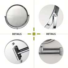 Wall Mounted Bathroom Mirror - 1X/3X Magnifying Makeup Mirror, Double-Sided Magnifying Mirror, Extendable Wall Mounted Bathroom Magnifying Mirror, 360 Degree Rotation - Chrome - View 7