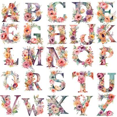 2 Sets Of 2-Inch Personalized Floral English Alphabet Theme Printed Iron-On Decals For Clothing Heat Transfer Galaxy Inspirational Decals Washable Transfer Pattern Iron-On Stickers For DIY Jackets T-Shirts Cowboy Hats Backpack Decoration