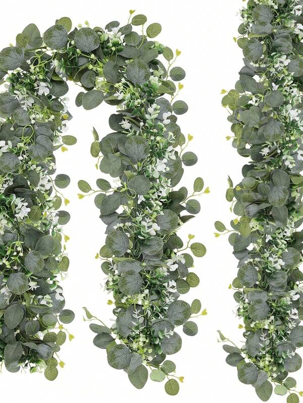 2 PCS : 180cm/70.87in Artificial Eucalyptus Wreath, Artificial Eucalyptus Leaves And Vines Hanging Green Wreath Wedding Background, Mixed Eucalyptus, Pine, Evergreen Wreath For Home Decoration Fireplace, Festive Seasonal Outdoor/Indoor Fireplace Decoration Green Wreath Suitable For Christmas, Thanksgiving Family Holiday Decoration, Party Decoration Items, Christmas Party Decoration Items