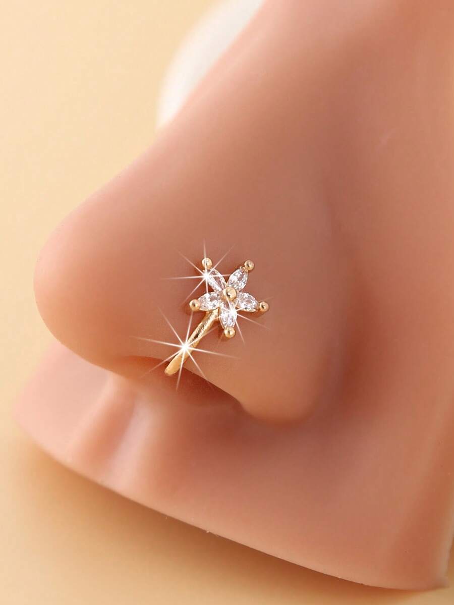 1 件铜花形假穿孔金鼻环鼻夹，适合女性外出聚会和生日礼物