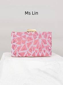 Mini Purple Party Clutch Bag (Random Pattern, Unique), Elegant & Delicate Sequin Embroidered Ladies' Square Purse, Box Bag Suitable For Party, Wedding, Prom, Office, Outing, Business Trip - Pink - View 6