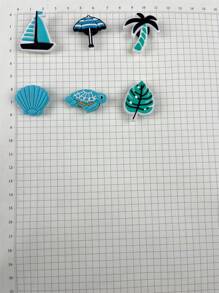 6pcs/Set Coconut Tree And Sea Turtle Cartoon Pattern Charms Compatible With Sandals, Bracelets, DIY Decorations, Beach Resort Vacation Birthday Holiday Gift