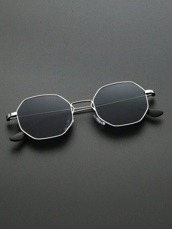 1pc Men's Silver Metal Geometric Minimal Modern Stylish Glasses, Suitable For Outdoor, Travel, Beach, Street Fashion, Photography Accessories For Summer Beach Vacation,Outdoor,Travel