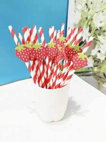 6pcs/Set Paper Straws, Red/Pink, Cute Shapes For Milkshake Juice Boba Tea, Birthday Party Supplies, Creative Paper Strawberry Drink Straw Decor For Cake Desserts