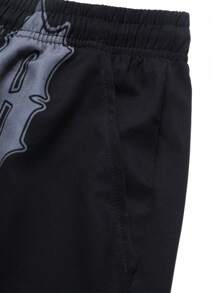 1pc Men's Fashionable Casual Sports Outdoor Woven Shorts With Angel Print, Summer