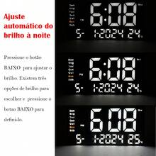 Relógio Digital LED De Parede E Mesa Calendário Alarme Data Temperatura LE-2167 - Preto - Visão 6