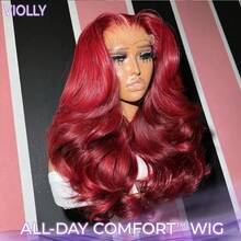 VIOLLY 200 Density 13x4Large Area Transparent Lace Frontal Weaves Human Blended Hair Wig 99J# Burgundy Red Body Wave Brazilian Wig With Baby Wig Pre Plucked Hairline & Pre-Bleached Invisible Knots Cosplay Wigs Suitable For Halloween Or Parties - SBUG - View 2