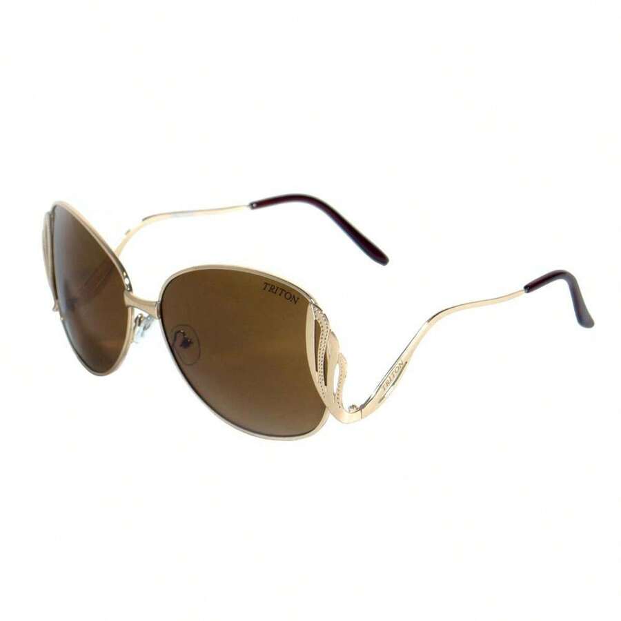 Óculos de Sol Triton Eyewear ORIGINAL Armação DOURADA em Metal - lente MARROM em Policarbonato/Fator Proteção Solar UVA/UVB/estilo aviador/unisses/acessórios de moda masculino/feminino - Marrom - Visão 1