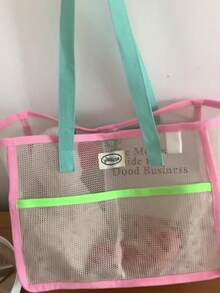 35*25*20厘米 INS风夏季网眼手提包、托特包、旅行沙滩包、学生大号单肩包 - 彩色 - 查看 6