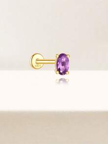 Amethyst Flat Back Labret Earring Set 16G Amethyst Cartilage Helix Earrings Tragus Earrings Conch Earring Stacking Earrings - Multicolor - View 5