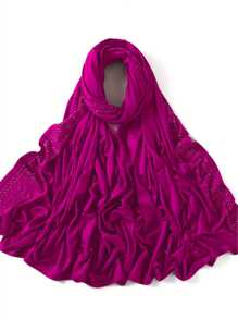 1 Stück Damen Jersey-Schal mit schwer bestickter Bordüre in Unifarbe, eleganter Strass-besetzter Schal mit Malay-Strass, langer Jersey-Hijab-Schal, afrikanisches Kopftuch, geeignet als Reise-, Urlaubs- und Party-Accessoire für Damen