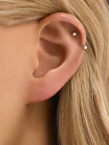 1件可调节S925纯银双球U型鼻环/鼻钉/唇环/耳夹/耳环（材质为S925银，质地较软，请勿用力调节。）（螺丝球形）（附赠首饰盒） - 雙珠U型鼻飾 - 查看 8