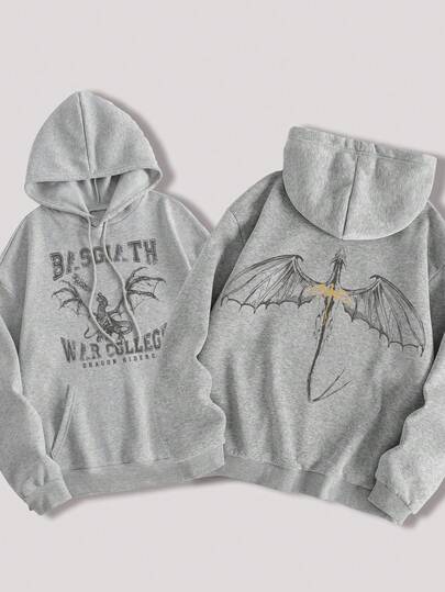 Women's Casual Fourth Wing Print Hooded Long Sleeve Sweatshirt