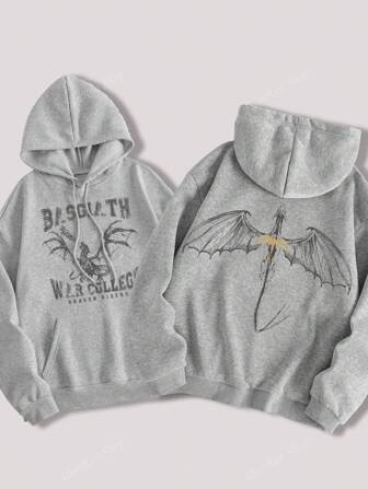 Casual Fourth Wing Print Sweatshirt met capuchon en lange mouwen voor dames
