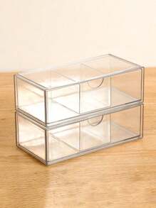 [Transparent Divided Organizer Box] 1/2/3pcs Plastic Clear Storage Box, Drawer Built-In Storage Box, Transparent Drawer Divided Organizer, Dresser Desktop Cosmetic Skin Care Products Finishing Box, Sundries Storage Container,For Desk/Vanity