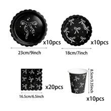 10/20/50/100pcs, Black Bow Plates And Napkins Cups Tableware Sets For Birthday Decorations, Black Birthday Party Supplies Include Straws, Bow Birthday Decorations