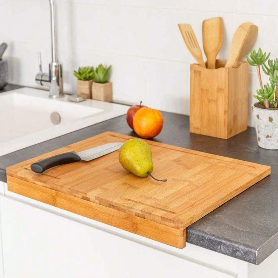 Shoppe house - Tabla Cortar Cocina | Diseño Adaptable a la Encimera | Rectangular | Material Bambú | Ideal para Preparar, Cortar y Trocear - Natural - Ver 1