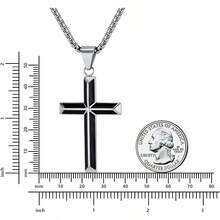 Collar con colgante de cruz de acero inoxidable negro con borde biselado de Rnivida para hombres - Plata-22" - Ver 5