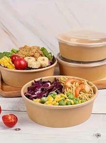 40pcs/30pcs Disposable Kraft Paper Covered Bowls, Food Containers, Soup Bowls, Meal Boxes, Salad Lunch Boxes, Suitable For Home Kitchens, Restaurant Takeout, Picnic Parties, Kitchen Supplies, Food Packaging Materials, Circular Packaging Boxes
