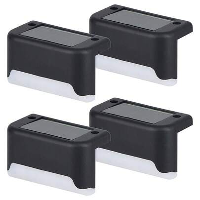 4 Pcs Step Lights, Solar Step Light White Lighting Waterproof High Strength Solar LED Deck Light Outdoor Stair Lamp