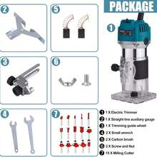 电动木工雕刻机 800W 110v-铝合金动力木工手动修边机，配备链锯盘，美国插头，无需电池，适用于修边、倒角和缺口 - 美規A型插(110-127V) - 查看 7