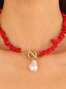 Niche Design Sense, Crushed Stone Beaded Necklace, Versatile For Women, Baroque Pearl Pendant, Collarbone Chain Accessory