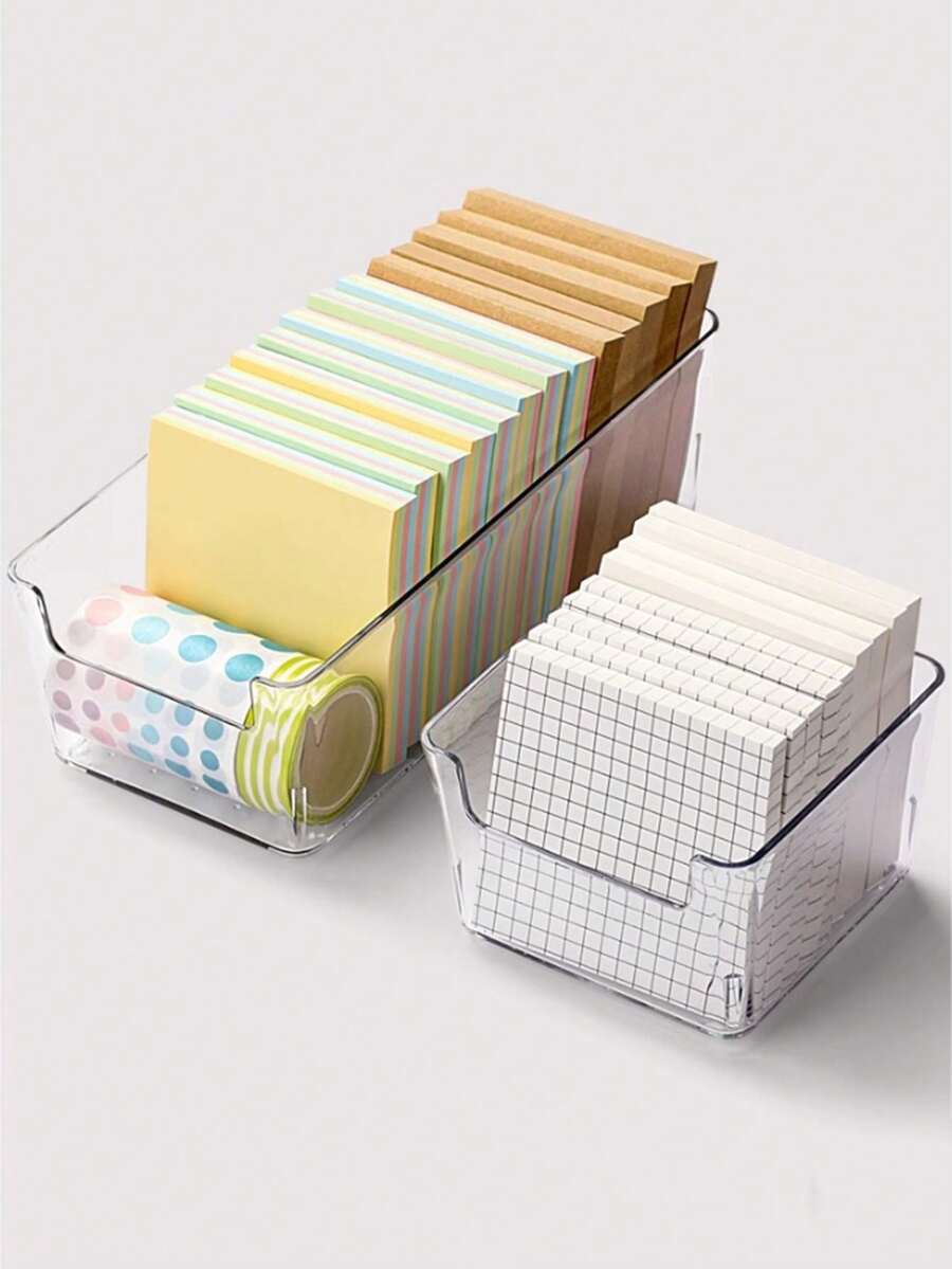 1/3/4pcs Note Pads Storage Box, Stationery Organizer, Desktop Organizer, Makeup Organizer, Back To School Season - Space Saving Desktop Organizer, Office Accessories And Supplies, No Drilling Required - Transparent - View 1