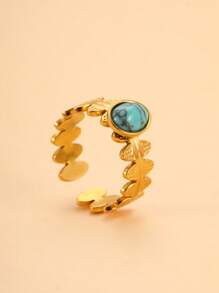 1 pieza Anillo de acero inoxidable con flor dorada y forma de corazón con gema falsa, apto para uso diario para mujeres