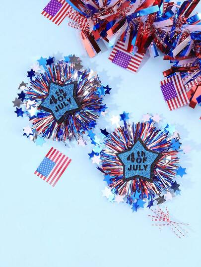 2pcs 4th Of July Glitter Party Hair Clips, Cute And Sparkling Independence Day Patriotic Hair Accessories For Women