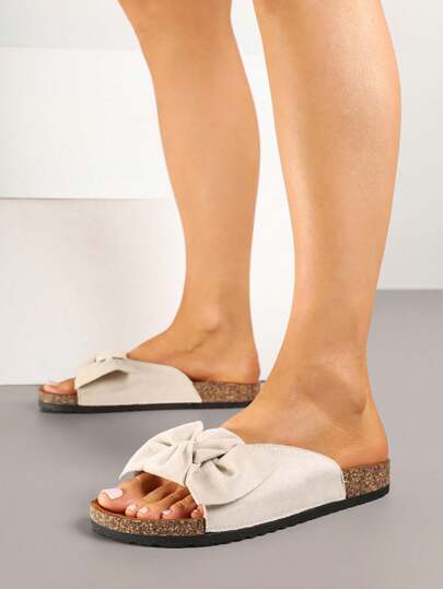 Flip-Flops With Cork Soles And Decorative Bow Lacing