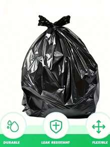 200 sacs poubelle noirs épais et résistants - étanches, en polyéthylène durable, convenant pour la maison, le bureau, la cuisine, la salle de bain et l'extérieur. Solution de nettoyage polyvalente, avec un design enroulable pratique. Sacs plastiques noirs surdimensionnés pour une utilisation commerciale ponctuelle, propriété d'hôtel, restauration. Déplié 28 * 48 cm, déplié 45 * 50 cm