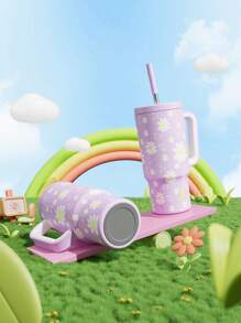 Vaso de 24 oz con asa, taza de viaje de acero inoxidable con aislamiento al vacío y pajita, botella de agua con aislamiento al vacío, taza térmica, botella reutilizable de acero inoxidable: mantiene las bebidas frías hasta 24 horas.