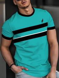 Men's Retro Striped Print Colorblock Short Sleeve T-Shirt