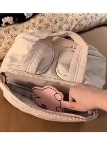 Bolsa de cosméticos de tela suave y esponjosa con cremallera, bolsa de aseo de gran capacidad de unicolor simple para maquillaje, uso doméstico, viaje y uso diario