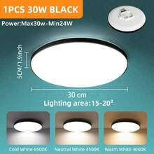 CANMEIJIA LED 可调节天花板灯具，面板浴室灯，亮色房间照明，纯白色家居装饰照明，220V，方形/圆形，30W/40W/50W/60W，适用于卧室、客厅、书房、壁橱、厨房、走廊、单人间、仓库、办公室、工作室、商店（根据使用需求选择尺寸） - LED吸頂燈多色變光(3000k-6500k) - 查看 15